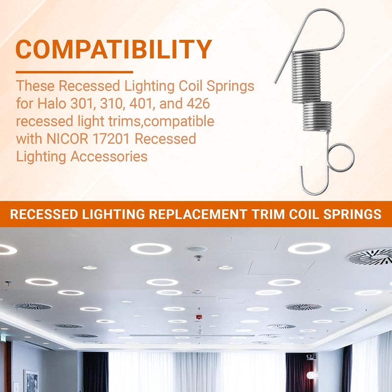 Avixturo Recessed Lighting Replacement Trim Coil Springs Fits Halo H7 Recessed Housing Series 301, 310, 401 & 426 Trims, Mounting Replacement Springs for Recessed Housing & Trims - 8 Pack - Image 3